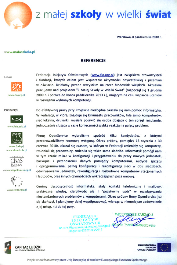 referencja firmy informatycznej