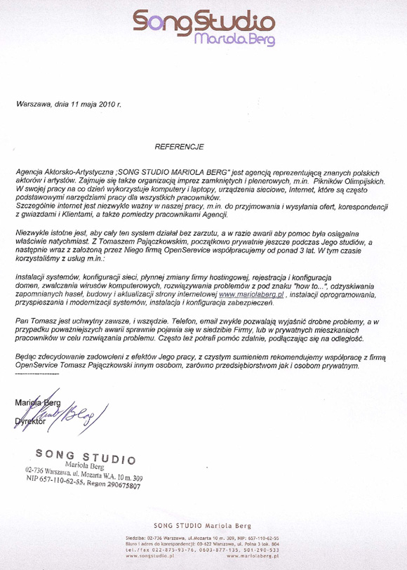referencja firmy komputerowej